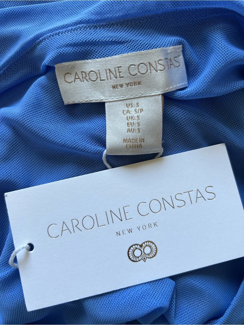 Caroline Constas Luxury Resort Ocean Blue Mesh Sleeveless Coverup Maxi Dress